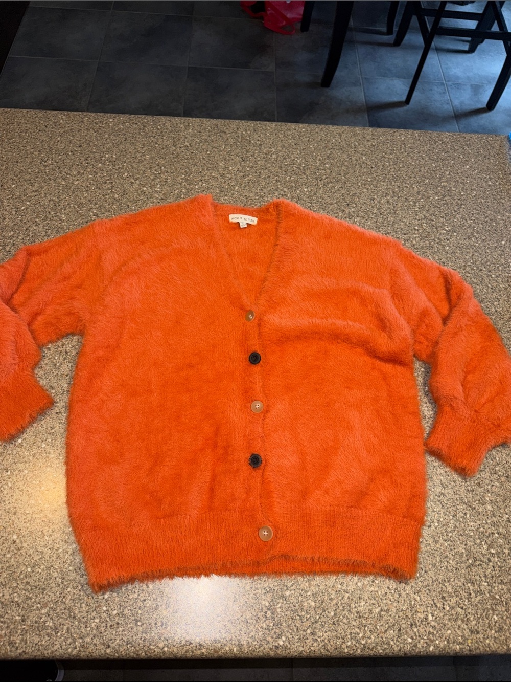 Moon River Orange Fuzzy Button-Front Cardigan